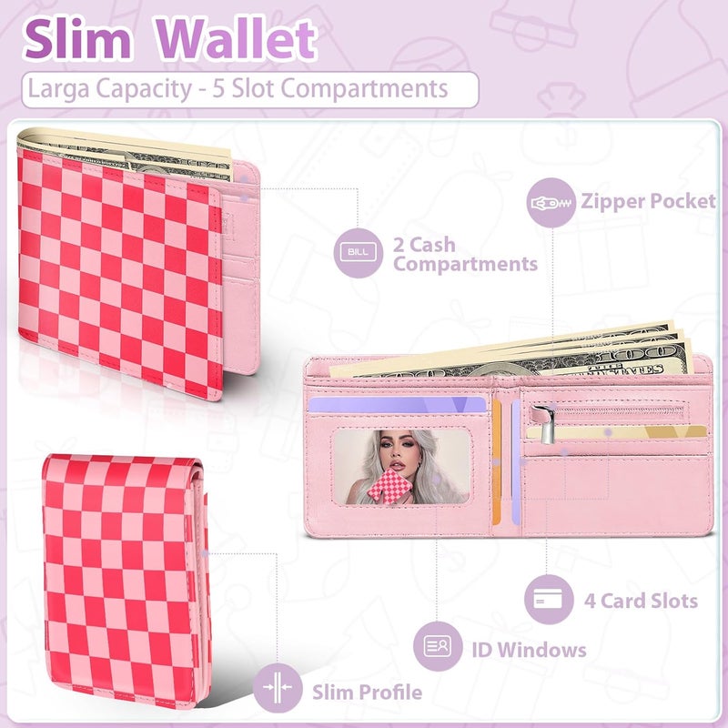 Funermei Cute Wallet for Women Girls Plaid Bifold Wallet Aesthetic Girly Design Credit Card Holder RFID Blocking Id Cash Pretty Slim Small Bi-fold Wallets with Coin Pocket for Teen Little Girl - Image 4